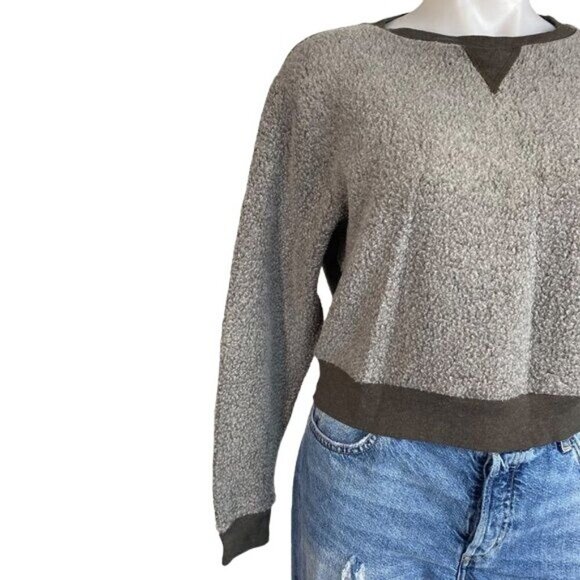 GoodLife Grey Crop Sherpa Sweatshirt Reversible Made in the USA Sweatshirt - Picture 4 of 12